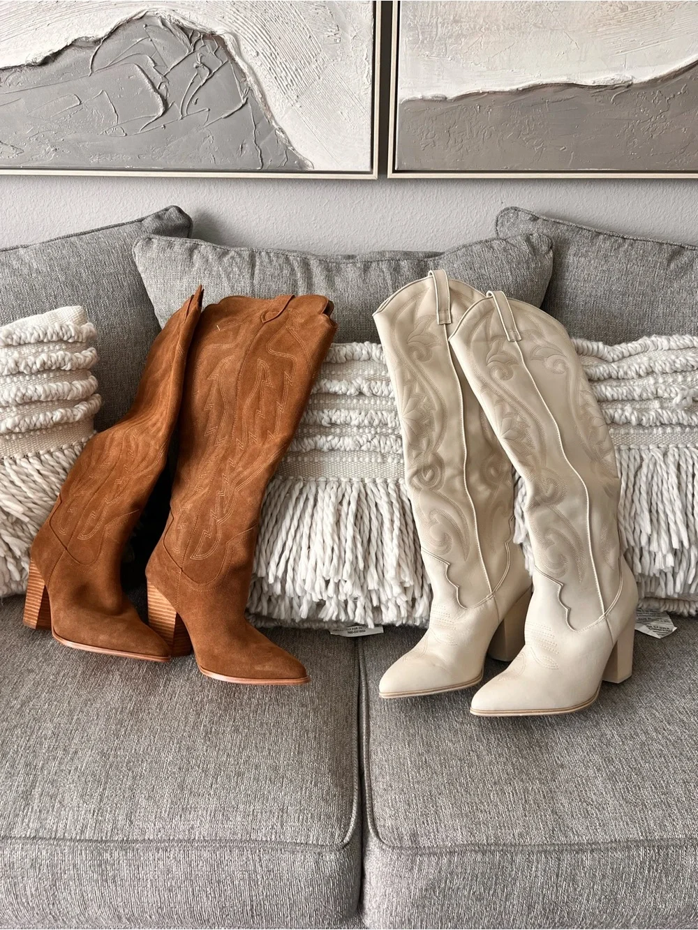 Steve Madden Two-Tone Western Knee-High Boots in Tan and Cream